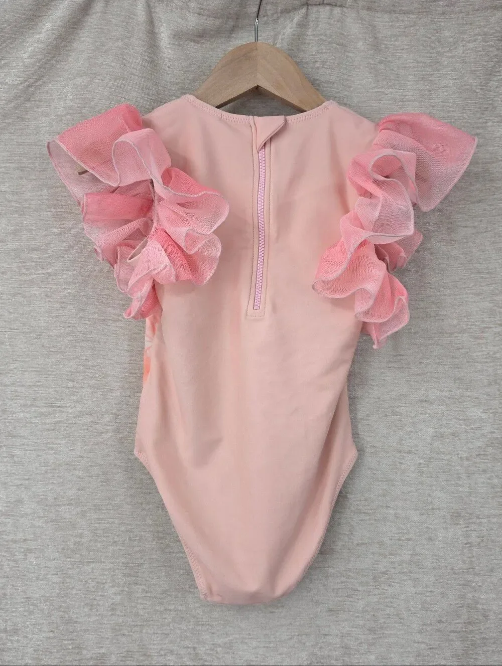 Shade Critters Pink Flamingo One Piece Swimsuit Tulle Ruffle Sleeve Girls 4T